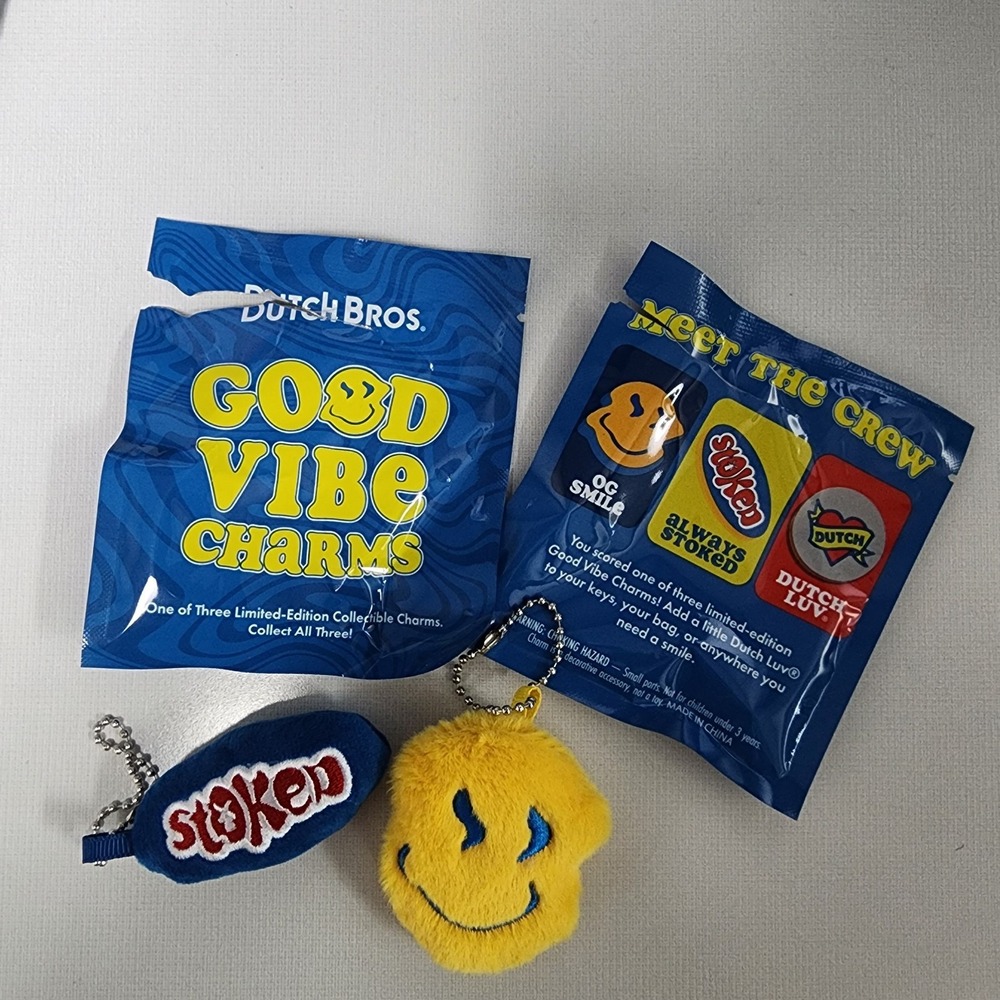 Dutch Bros OG Smile & Stoked Bag Charm Blue/Yellow 3/23/26 Release 2 Of 3 In Set